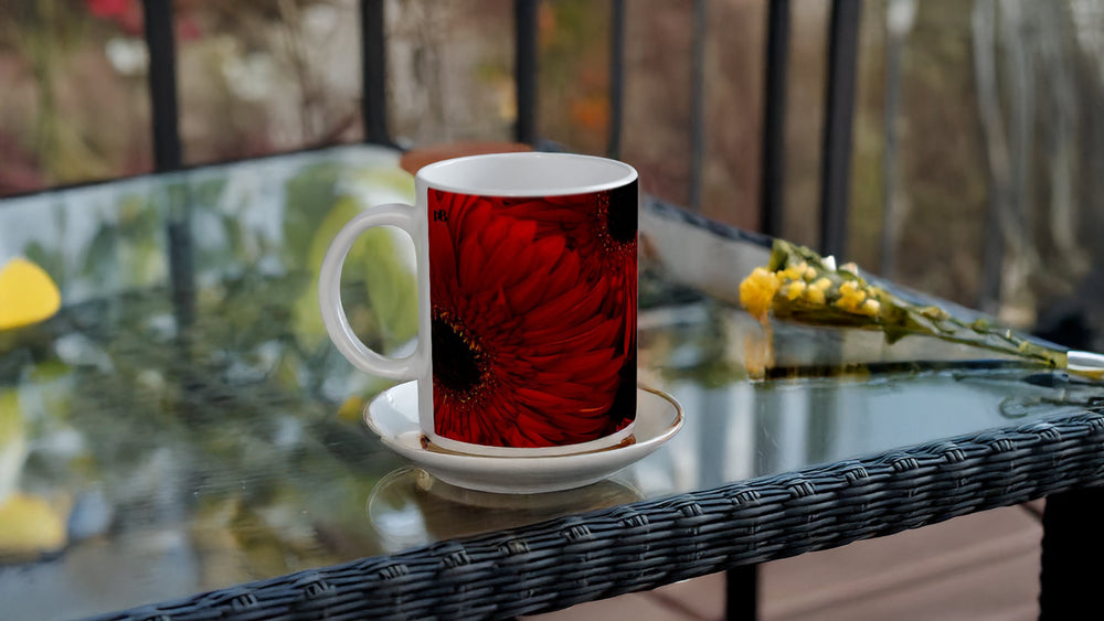 FLOWERS 06_RED ZINNIAS_11oz (32 cl) Ceramic Mug - PBDesigns