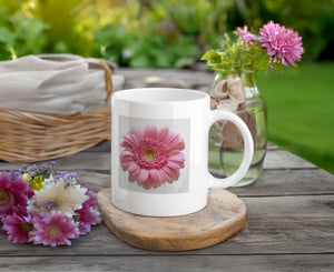 FLOWERS 15_ZINNIA SINGLE PINK_White 11oz (32 cl) Ceramic Mug - PBDesigns