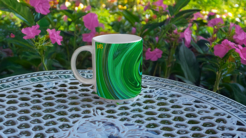 BIG SWIRL 07 GREEN_11oz (32 cl) Ceramic Mug - PBDesigns