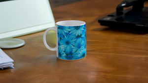 FLOWERS 02_ BLUE GERBERAS_11oz (32 cl) Ceramic Mug - PBDesigns