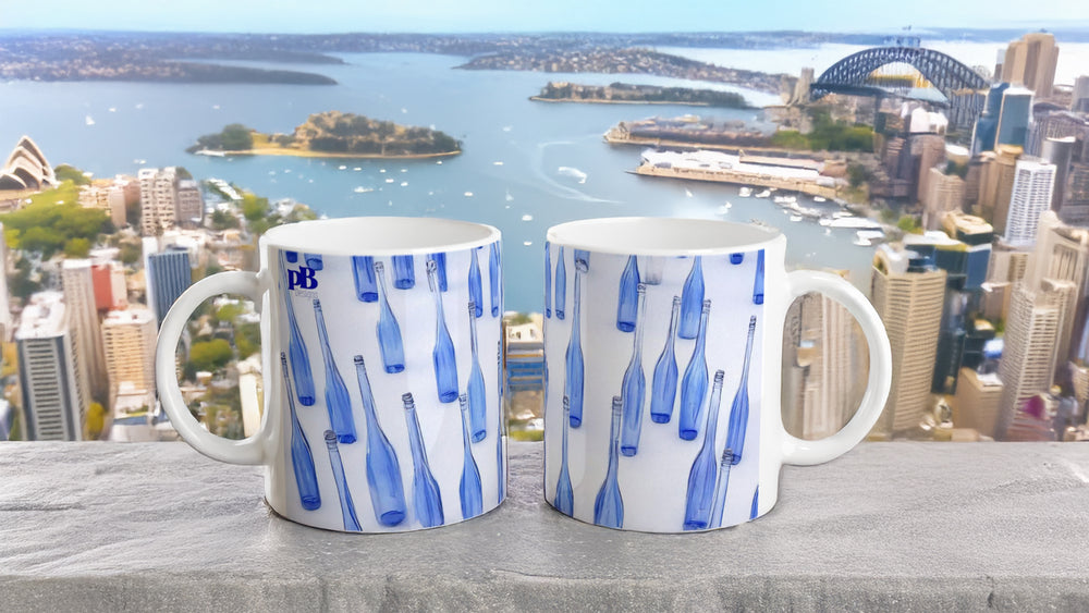 BOTTLES 01 BLUE_11oz (32 cl) Ceramic Mug - PBDesigns