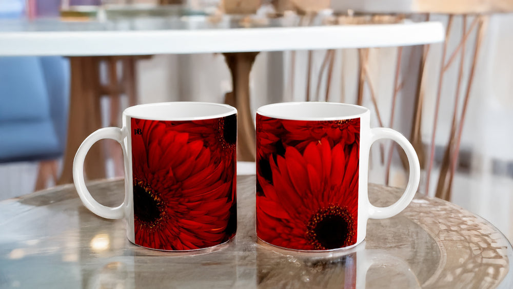 FLOWERS 06_RED ZINNIAS_11oz (32 cl) Ceramic Mug - PBDesigns