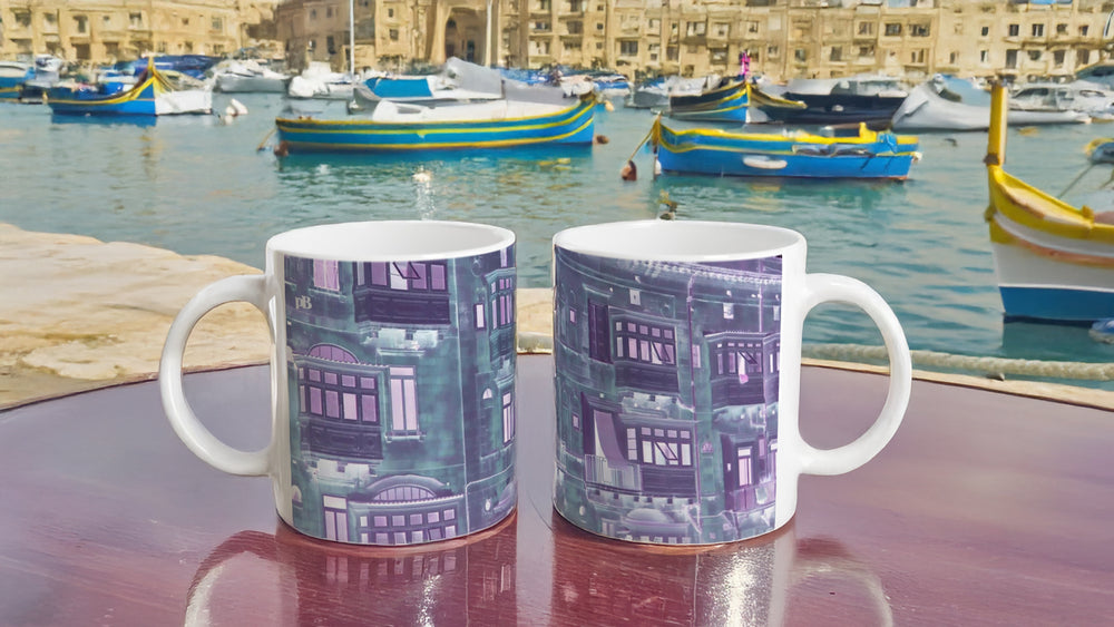 MALTA BALCONIES 05 PALE GREY_11oz (32 cl) Ceramic Mug - PBDesigns