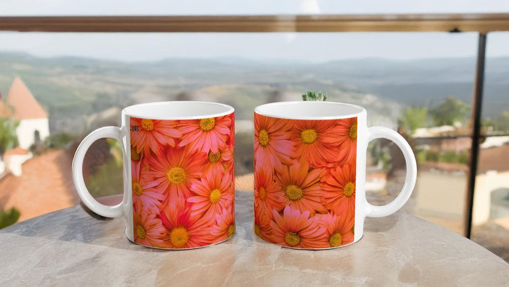 FLOWERS 05_DARK ORANGE GERBERAS_11oz (32 cl) Ceramic Mug - PBDesigns
