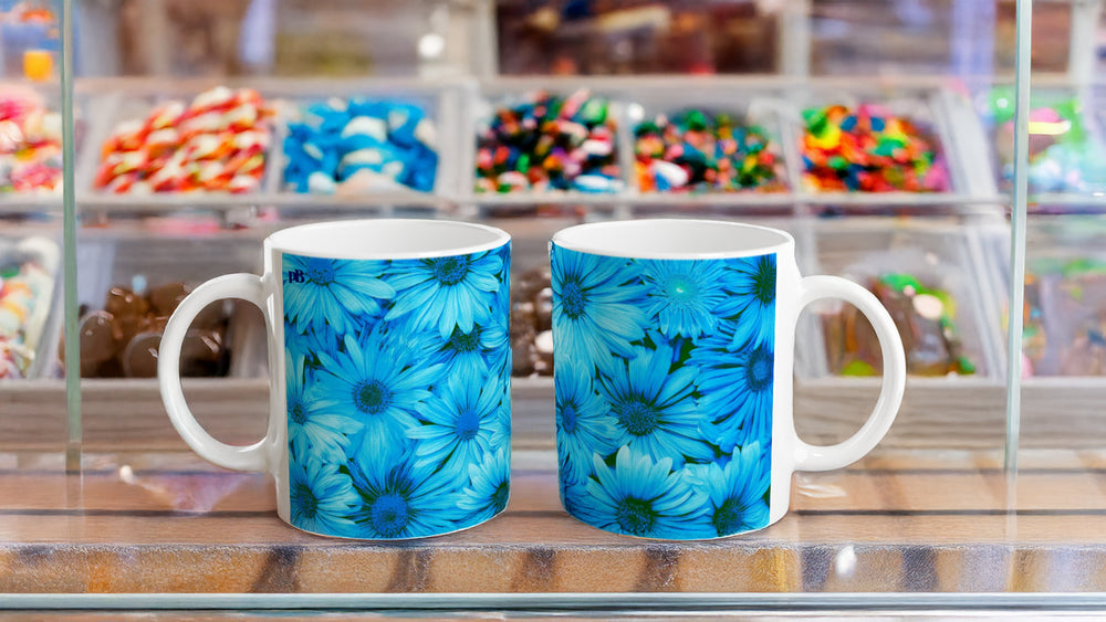 FLOWERS 02_ BLUE GERBERAS_11oz (32 cl) Ceramic Mug - PBDesigns