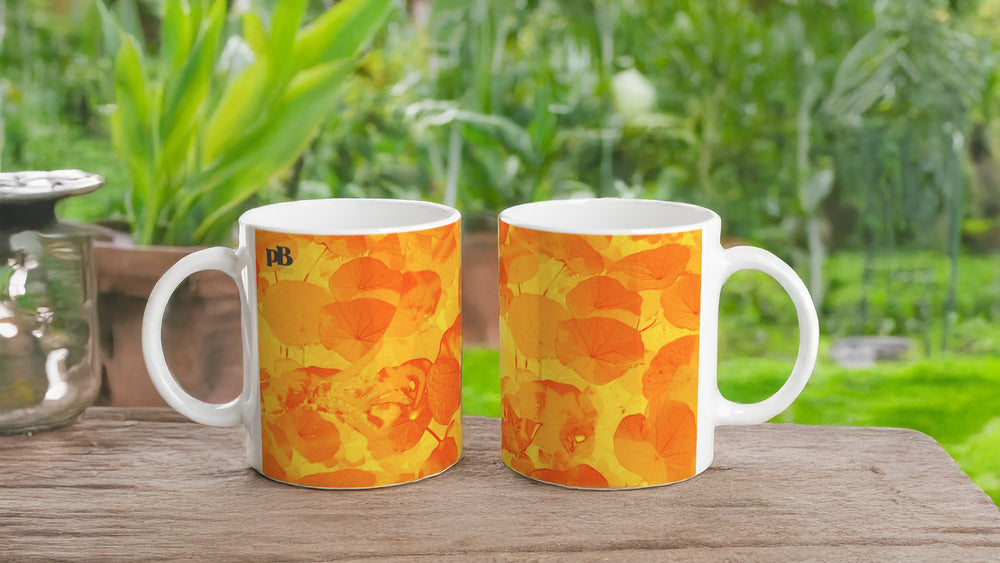 CAPUCINES 12 RED-GOLD_White 11oz (32 cl) Ceramic Mug - PBDesigns