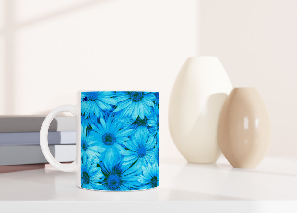 FLOWERS 02_ BLUE GERBERAS_11oz (32 cl) Ceramic Mug - PBDesigns