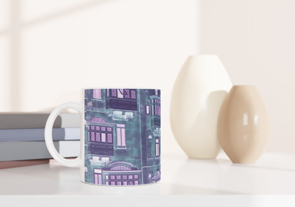 MALTA BALCONIES 05 PALE GREY_11oz (32 cl) Ceramic Mug - PBDesigns