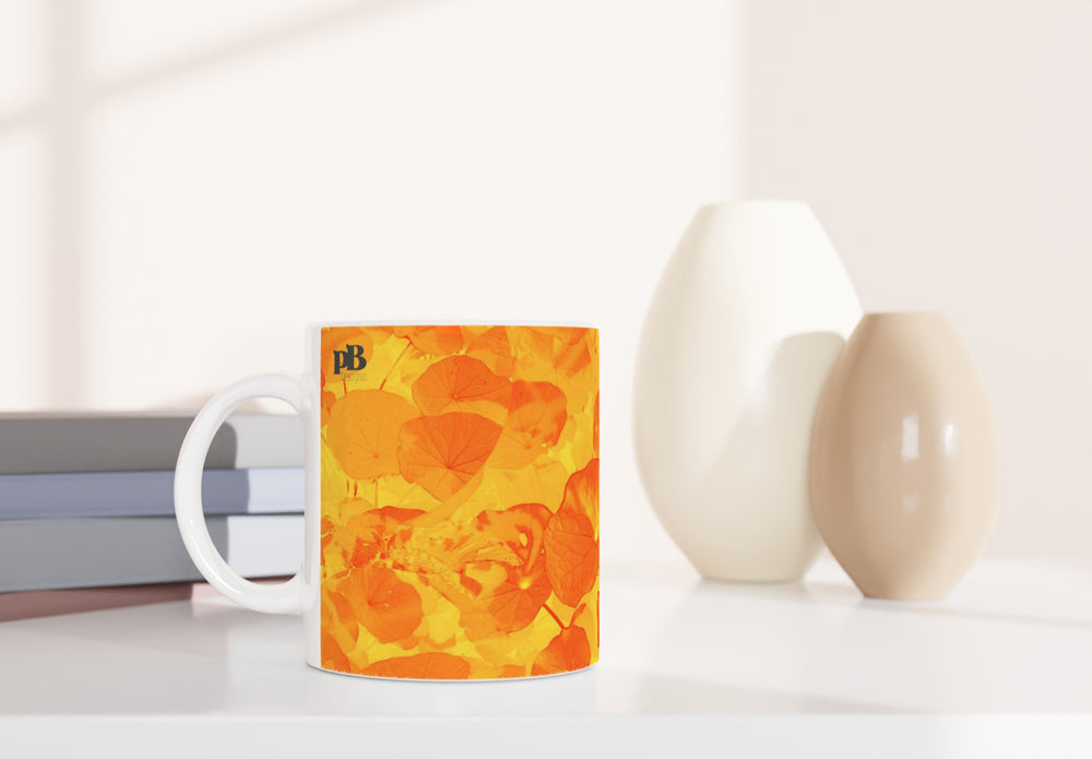 CAPUCINES 12 RED-GOLD_White 11oz (32 cl) Ceramic Mug - PBDesigns