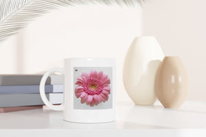 FLOWERS 15_ZINNIA SINGLE PINK_White 11oz (32 cl) Ceramic Mug - PBDesigns