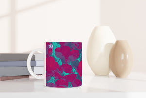 CAPUCINES 13 RASPBERRY-TEAL_White 11oz (32 cl) Ceramic Mug - PBDesigns