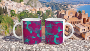 CAPUCINES 13 RASPBERRY-TEAL_White 11oz (32 cl) Ceramic Mug - PBDesigns