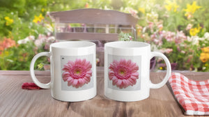 FLOWERS 15_ZINNIA SINGLE PINK_White 11oz (32 cl) Ceramic Mug - PBDesigns